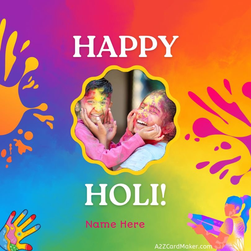 Colorful Happy Holi Greeting With Photo