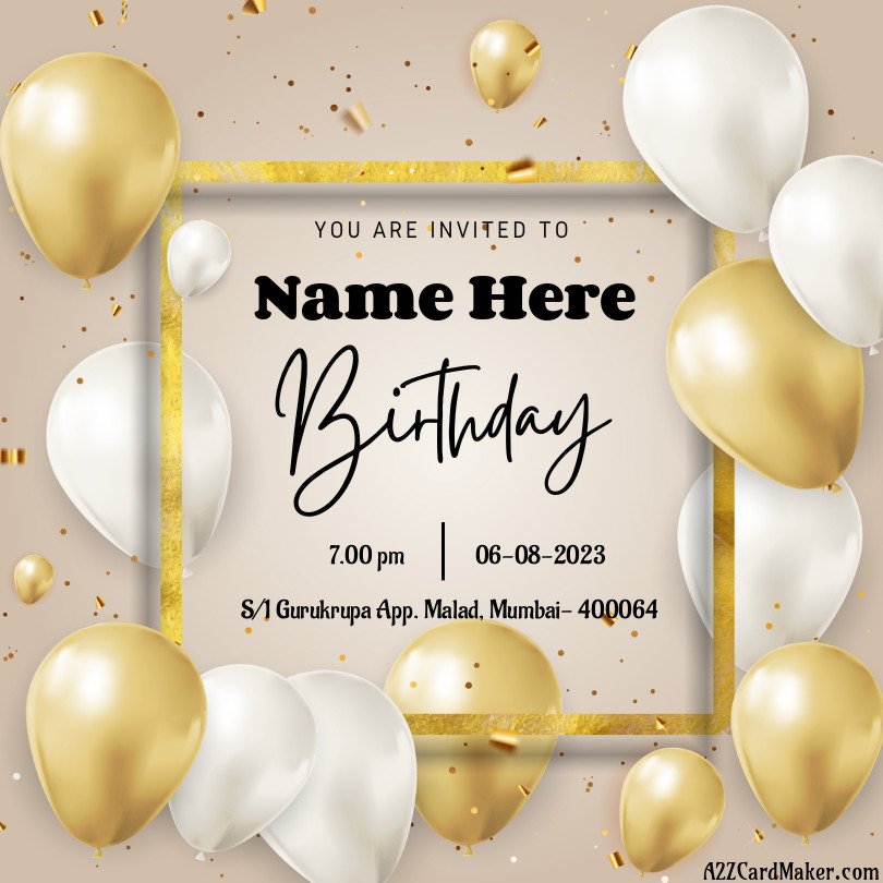Golden Moments: Birthday Invitation with White and Gold Balloons
