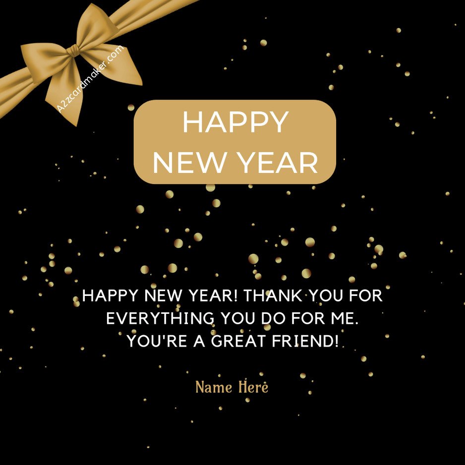 Happy New Year with Golden Ribbon Greeting Cards