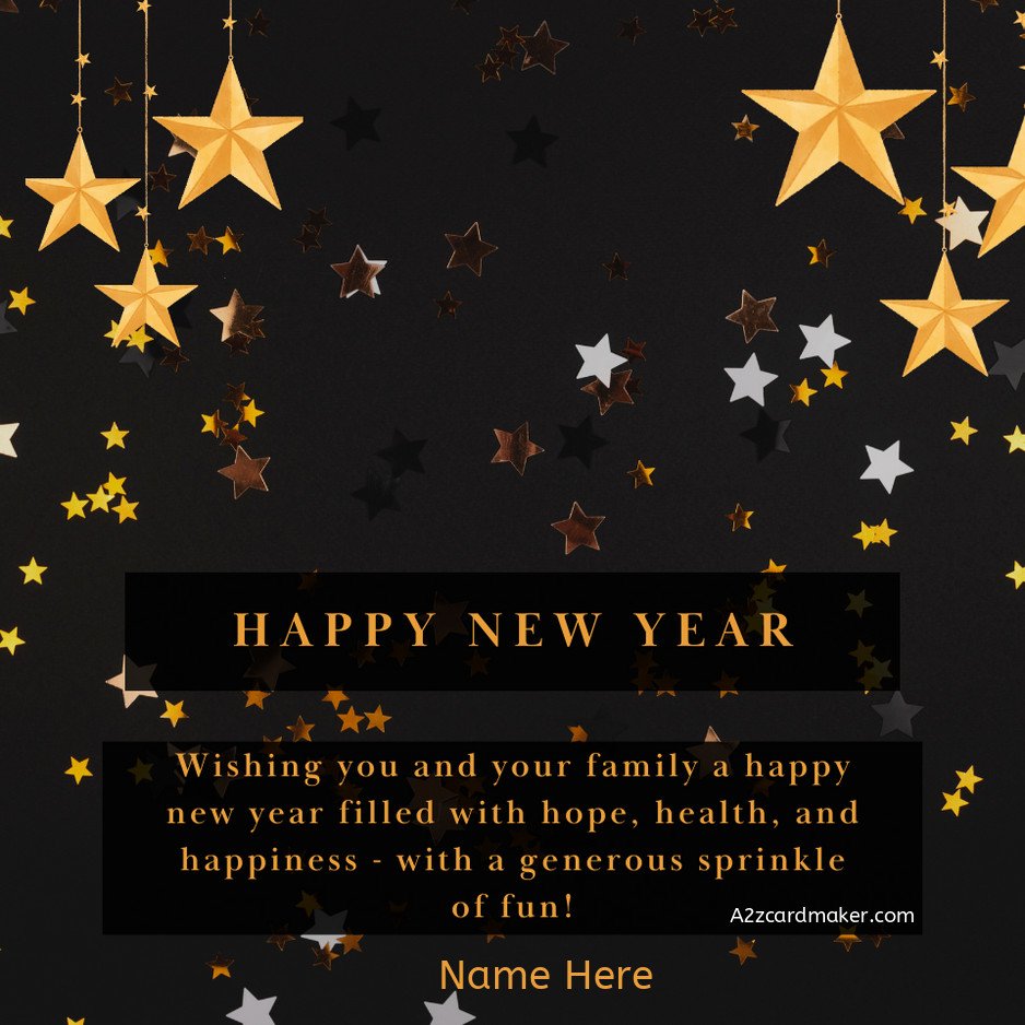 Happy New Year with Golden Star Greeting Cards