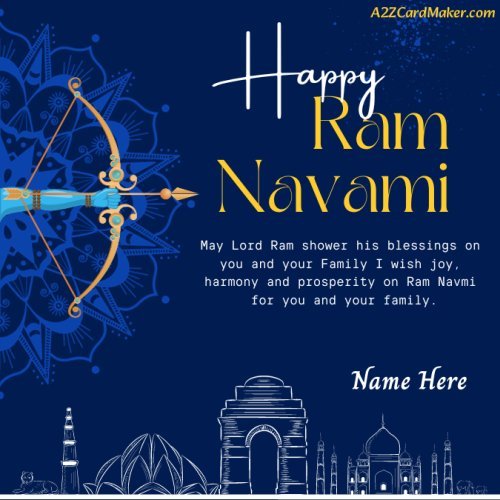 Blue and Gold Ram Navami Status With Your Name
