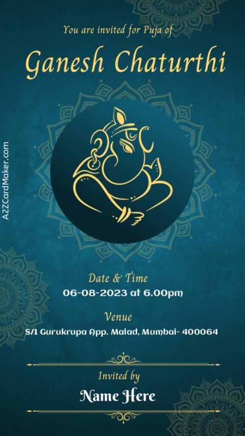 Ganesh Chaturthi Invitation Card With Name & Details