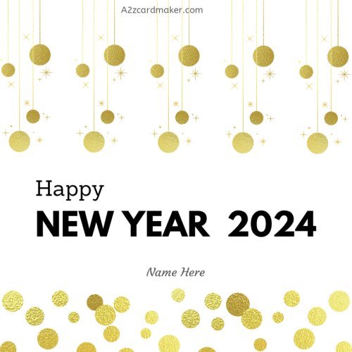 Happy New Year With Golden Hanging Bolls Greeting Card