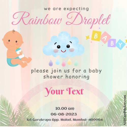 Rainbow-themed  Baby Shower Invitation with Name and Date
