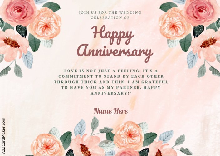 Romantic Blooms: Custom Anniversary Greeting Cards With Name